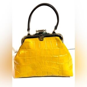 Yellow Crocodile-Embossed leather handle bag  Women's Bag